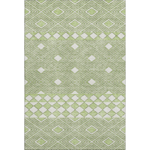 HomeRoots 8' X 10' Artichoke Green & Ivory Geometric Washable Area Rug - Durable, Stain-Resistant, UV Protected 671352