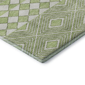HomeRoots 8' X 10' Artichoke Green & Ivory Geometric Washable Area Rug - Durable, Stain-Resistant, UV Protected 671352