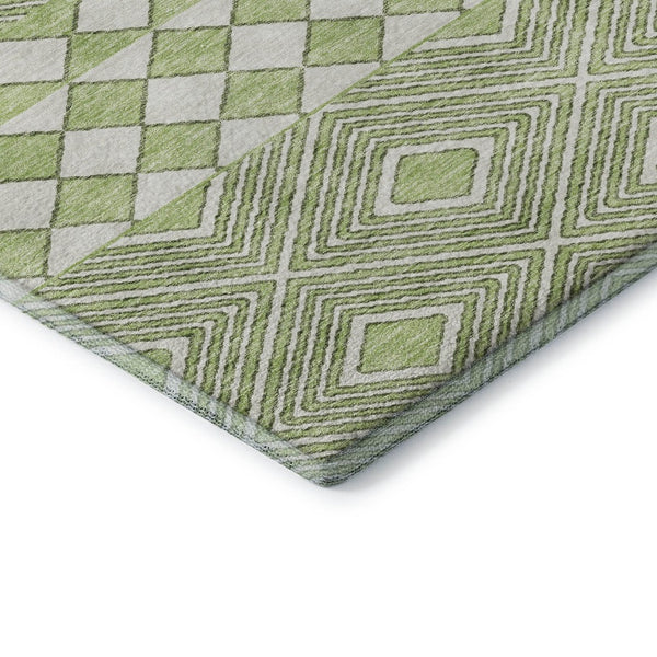 HomeRoots 8' X 10' Artichoke Green & Ivory Geometric Washable Area Rug - Durable, Stain-Resistant, UV Protected 671352