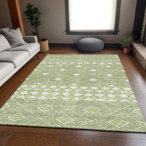 HomeRoots 8' X 10' Artichoke Green & Ivory Geometric Washable Area Rug - Durable, Stain-Resistant, UV Protected 671352