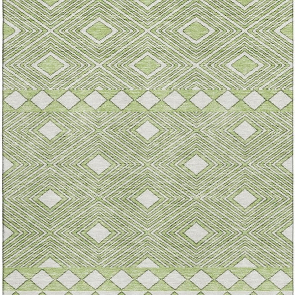 HomeRoots 8' X 10' Artichoke Green & Ivory Geometric Washable Area Rug - Durable, Stain-Resistant, UV Protected 671352