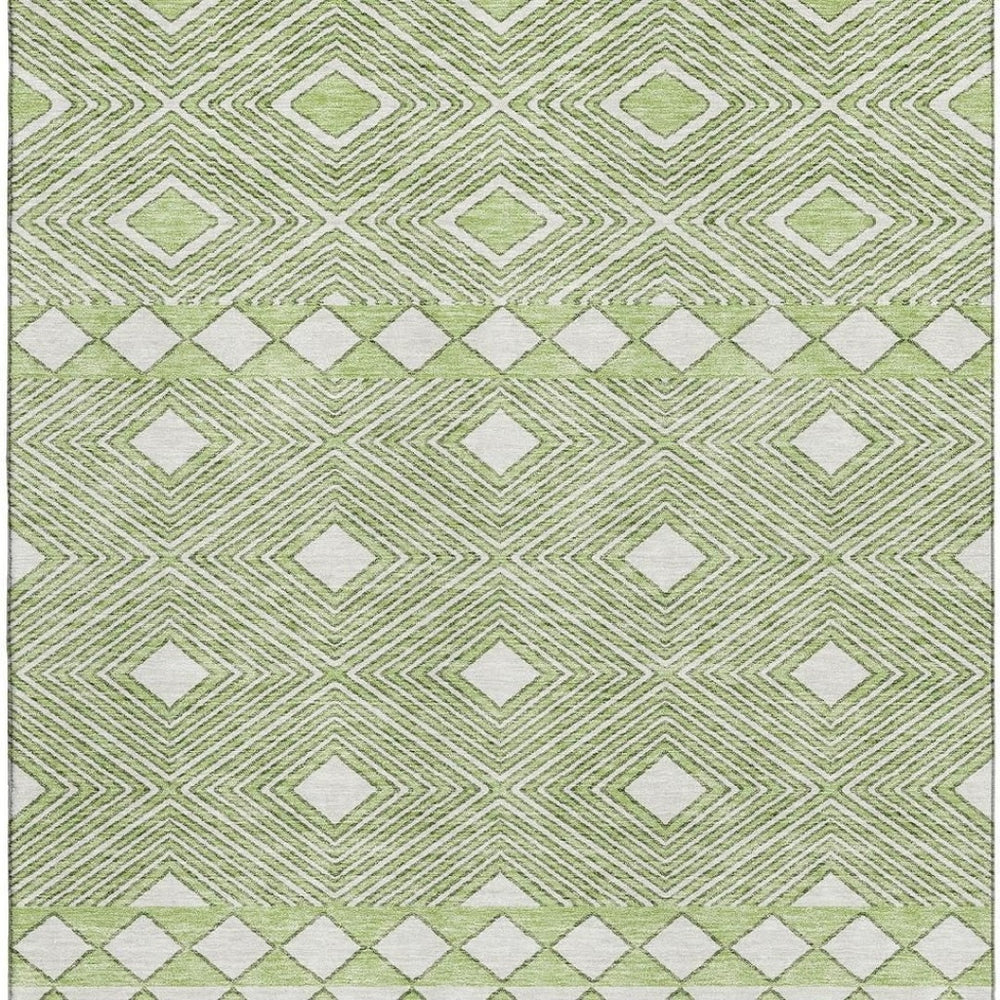HomeRoots 9' X 12' Artichoke Green & Ivory Geometric Washable Area Rug - Durable, UV Protected & Stylish Home Accent 671353