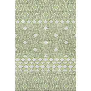 HomeRoots 9' X 12' Artichoke Green & Ivory Geometric Washable Area Rug - Durable, UV Protected & Stylish Home Accent 671353