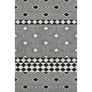 HomeRoots 5' X 8' Black And Ivory Geometric Area Rug – Washable, UV Protected, Durable, Modern Design for Any Space 671356
