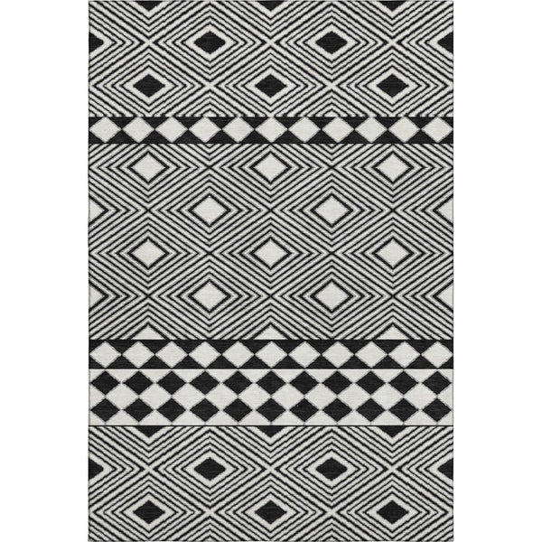 HomeRoots 5' X 8' Black And Ivory Geometric Area Rug – Washable, UV Protected, Durable, Modern Design for Any Space 671356