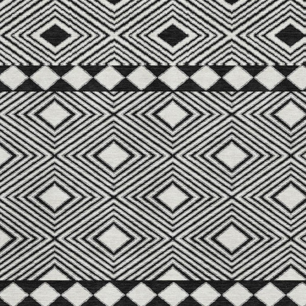 HomeRoots 5' X 8' Black And Ivory Geometric Area Rug – Washable, UV Protected, Durable, Modern Design for Any Space 671356