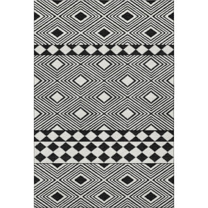 HomeRoots 8' X 10' Black & Ivory Geometric Washable Area Rug with UV Protection – Durable, Stylish, Ideal for Homes 671358