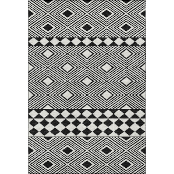HomeRoots 8' X 10' Black & Ivory Geometric Washable Area Rug with UV Protection – Durable, Stylish, Ideal for Homes 671358