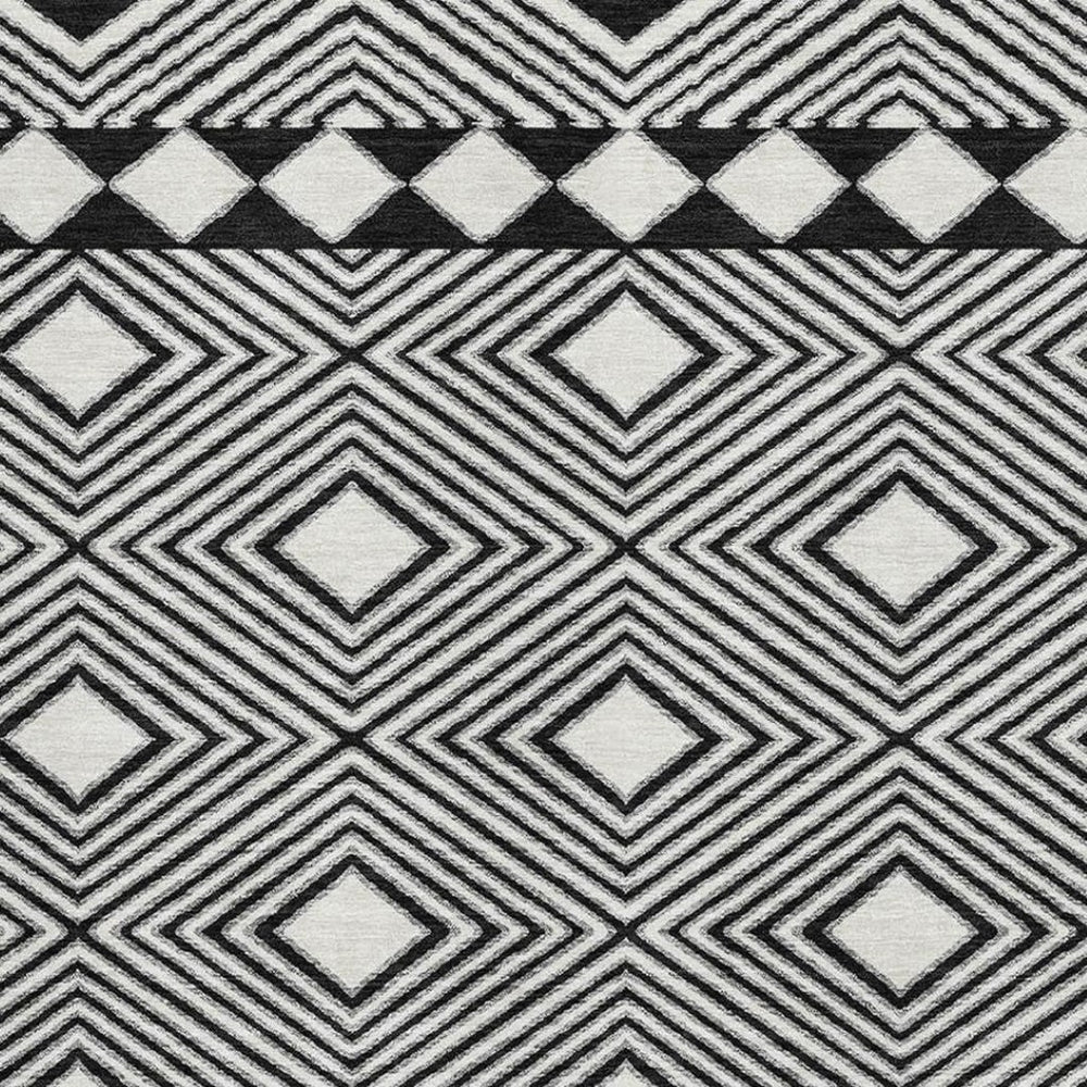 HomeRoots 9' X 12' Black and Ivory Geometric Area Rug – Washable, UV-Protected, Pet-Friendly for Modern Homes 671359