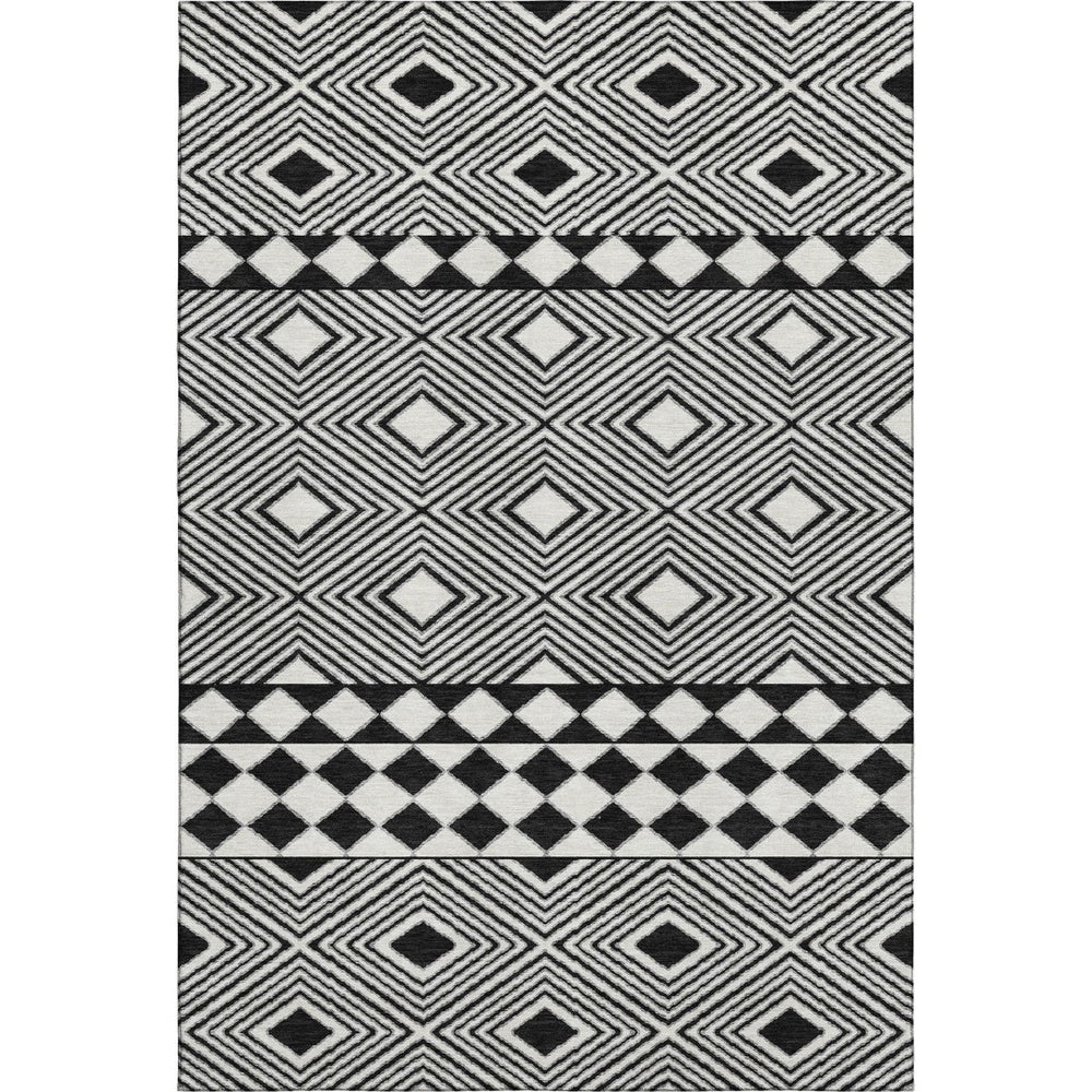 HomeRoots 10' X 14' Black And Ivory Geometric Area Rug – Washable, UV-Protected, Stylish & Durable Design 671360