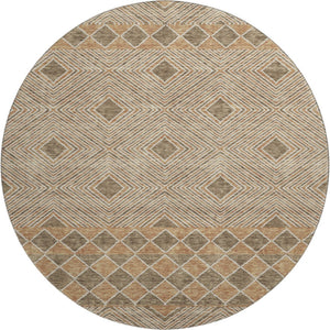 HomeRoots 8' Washable Brown and Beige Geometric Round Rug with UV Protection - Perfect for Homes with Kids & Pets 671363