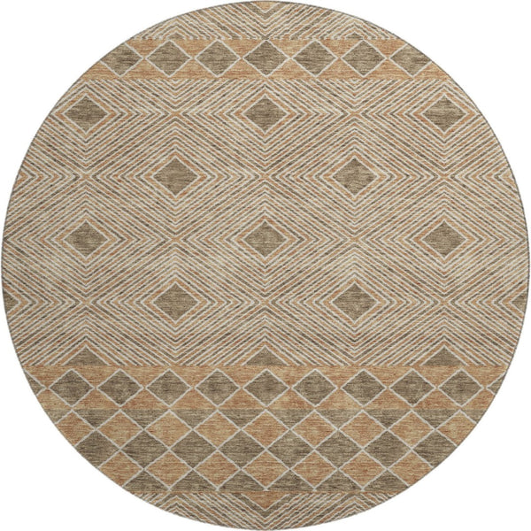 HomeRoots 8' Washable Brown and Beige Geometric Round Rug with UV Protection - Perfect for Homes with Kids & Pets 671363
