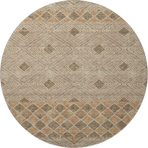 HomeRoots 8' Washable Brown and Beige Geometric Round Rug with UV Protection - Perfect for Homes with Kids & Pets 671363