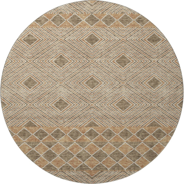 HomeRoots 8' Washable Brown and Beige Geometric Round Rug with UV Protection - Perfect for Homes with Kids & Pets 671363