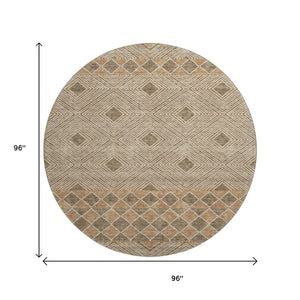HomeRoots 8' Washable Brown and Beige Geometric Round Rug with UV Protection - Perfect for Homes with Kids & Pets 671363