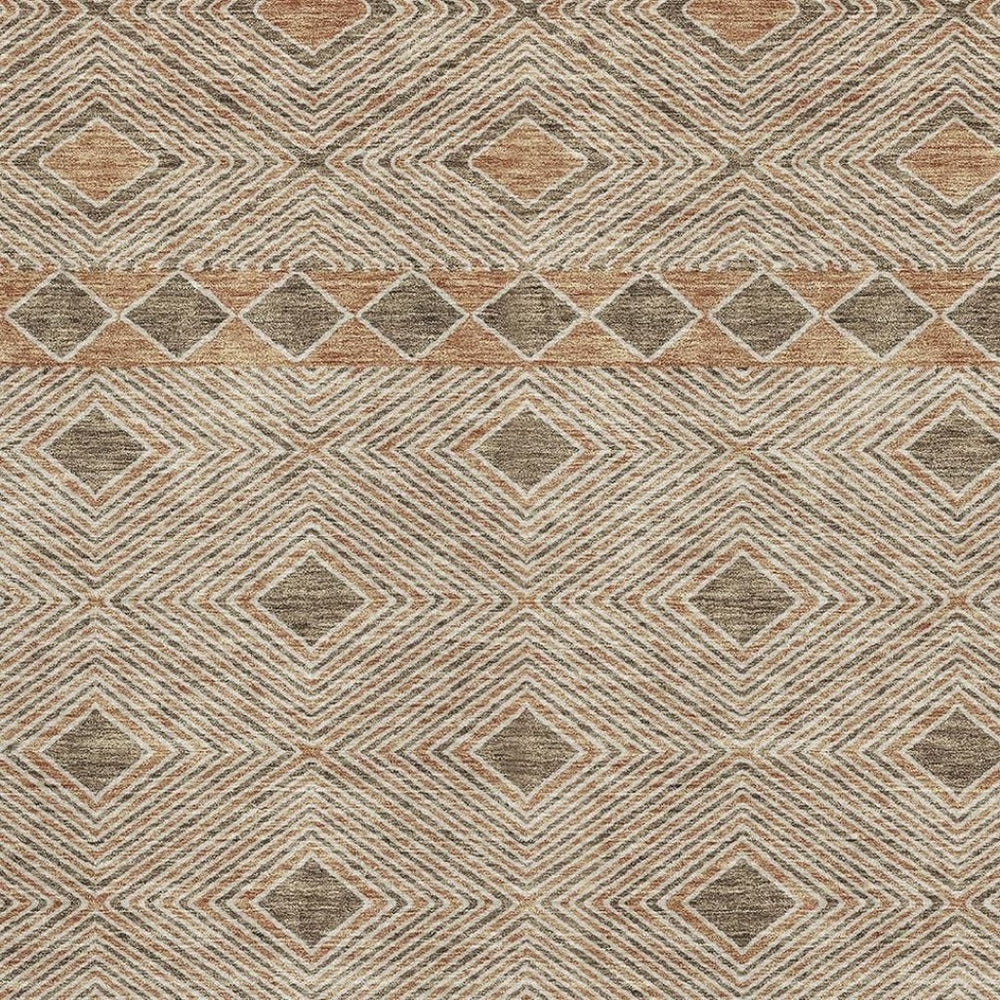 HomeRoots 8' X 10' Brown and Beige Geometric Area Rug – Washable, Stain-Resistant, UV-Protected for Modern Spaces 671364