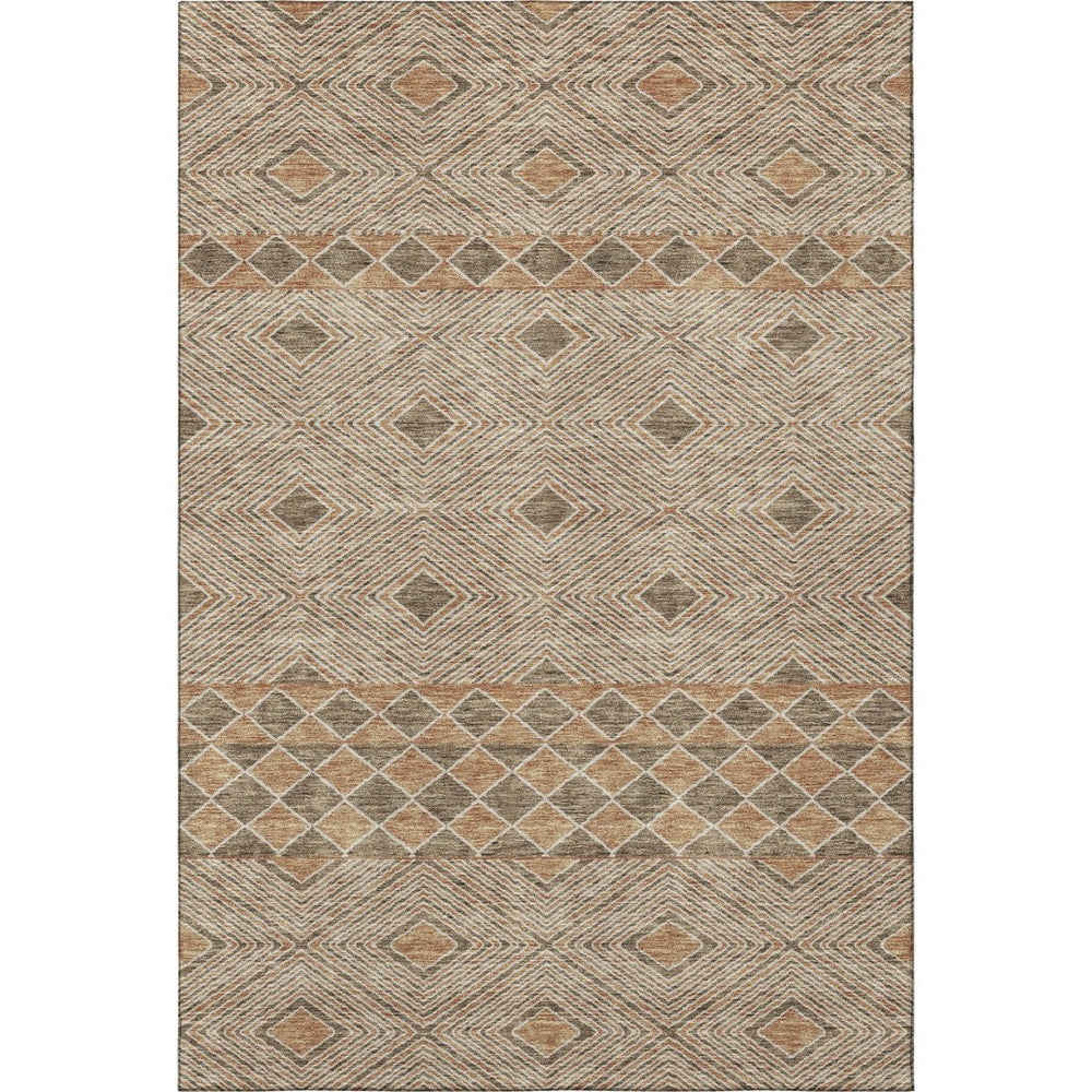 HomeRoots 9' X 12' Brown & Beige Geometric Area Rug - Durable, Washable, UV Protected for Modern Homes 671365