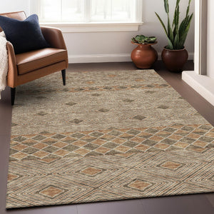 HomeRoots 10' Geometric Brown and Beige Washable Area Rug – Durable, Stain Resistant with UV Protection! 671366