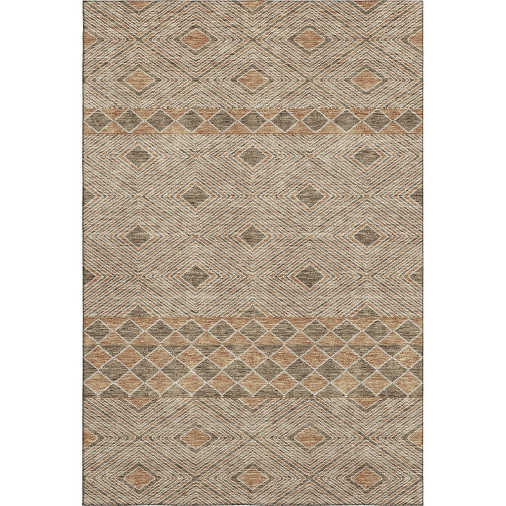 HomeRoots 10' Geometric Brown and Beige Washable Area Rug – Durable, Stain Resistant with UV Protection! 671366