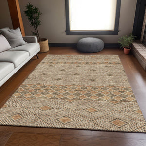 HomeRoots 10' Geometric Brown and Beige Washable Area Rug – Durable, Stain Resistant with UV Protection! 671366