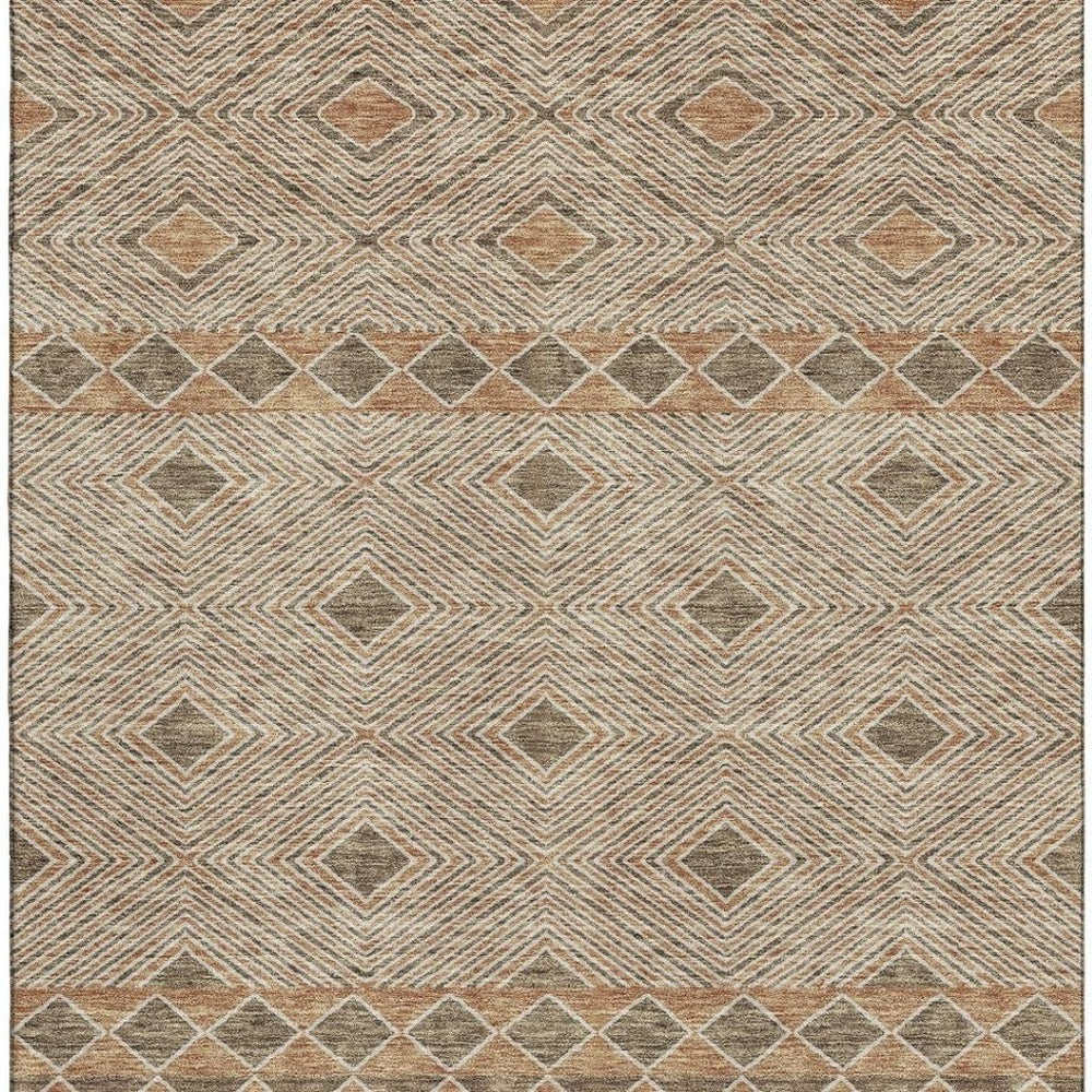HomeRoots 10' Geometric Brown and Beige Washable Area Rug – Durable, Stain Resistant with UV Protection! 671366