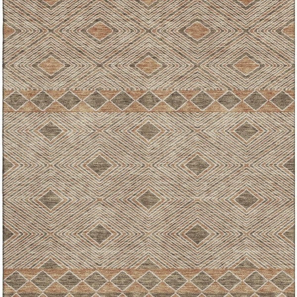 HomeRoots 10' Geometric Brown and Beige Washable Area Rug – Durable, Stain Resistant with UV Protection! 671366