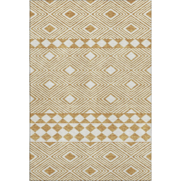 HomeRoots 5' X 8' Gold & Ivory Geometric Area Rug - Washable, UV-Protected, Pet-Friendly for Stylish Homes 671368