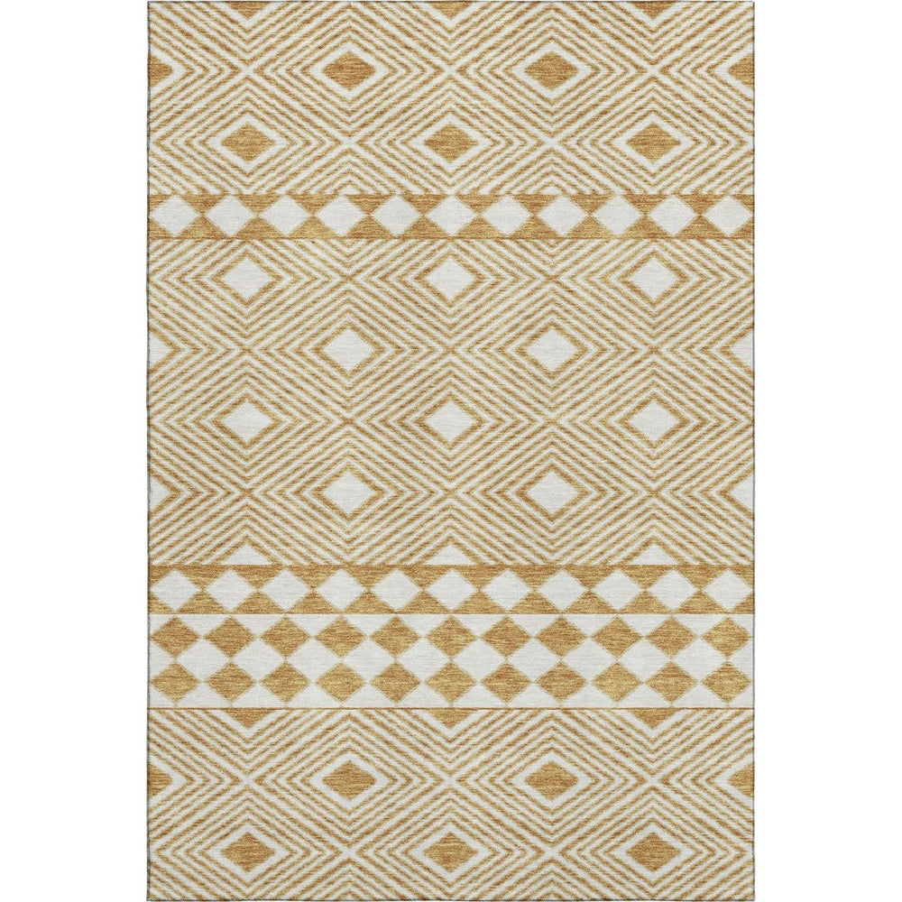 HomeRoots 9' X 12' Gold And Ivory Geometric Area Rug – Washable, UV Protected, Perfect for Family Spaces! 671371