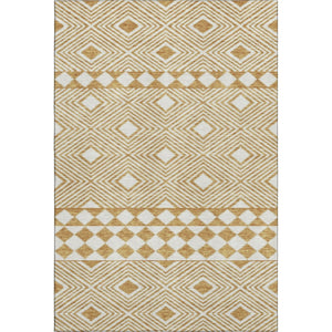 HomeRoots 9' X 12' Gold And Ivory Geometric Area Rug – Washable, UV Protected, Perfect for Family Spaces! 671371