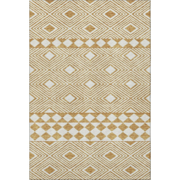 HomeRoots 9' X 12' Gold And Ivory Geometric Area Rug – Washable, UV Protected, Perfect for Family Spaces! 671371