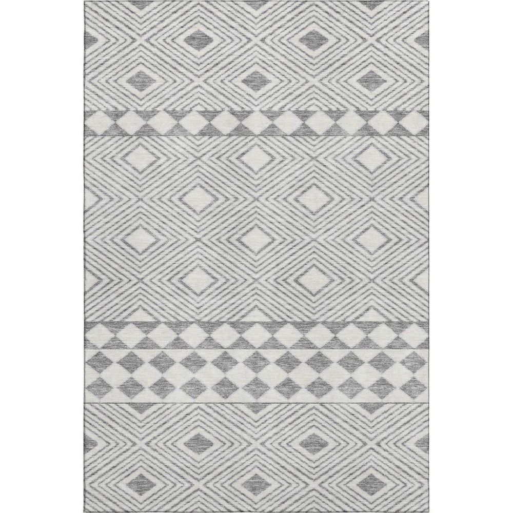 HomeRoots 8' X 10' Washable Gray and Ivory Geometric Area Rug with UV Protection – Stylish, Durable, Easy-Care! 671376
