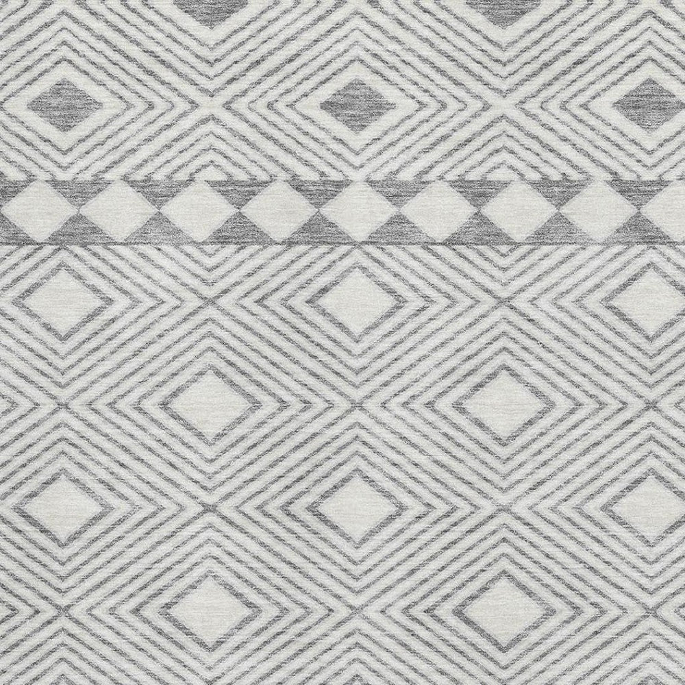 HomeRoots 9' X 12' Gray and Ivory Geometric Washable Area Rug – Durable, Stain-Resistant, and UV-Protected! 671377