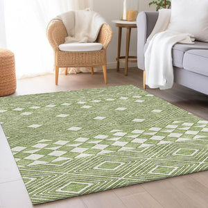 HomeRoots 5' X 8' Modern Green and Ivory Geometric Area Rug – Washable, UV Protected, Durable for High Traffic Spaces 671380