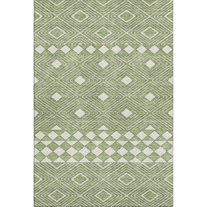 HomeRoots 5' X 8' Modern Green and Ivory Geometric Area Rug – Washable, UV Protected, Durable for High Traffic Spaces 671380