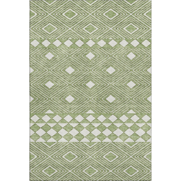 HomeRoots 5' X 8' Modern Green and Ivory Geometric Area Rug – Washable, UV Protected, Durable for High Traffic Spaces 671380