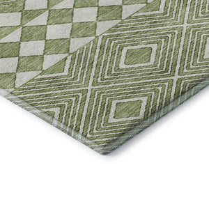 HomeRoots 5' X 8' Modern Green and Ivory Geometric Area Rug – Washable, UV Protected, Durable for High Traffic Spaces 671380