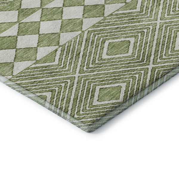HomeRoots 5' X 8' Modern Green and Ivory Geometric Area Rug – Washable, UV Protected, Durable for High Traffic Spaces 671380