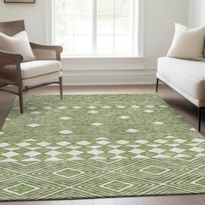 HomeRoots 5' X 8' Modern Green and Ivory Geometric Area Rug – Washable, UV Protected, Durable for High Traffic Spaces 671380