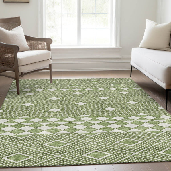 HomeRoots 5' X 8' Modern Green and Ivory Geometric Area Rug – Washable, UV Protected, Durable for High Traffic Spaces 671380