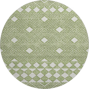 HomeRoots 8' Green Geometric Washable Round Rug with UV Protection - Durable, Stylish & Easy to Clean! 671381