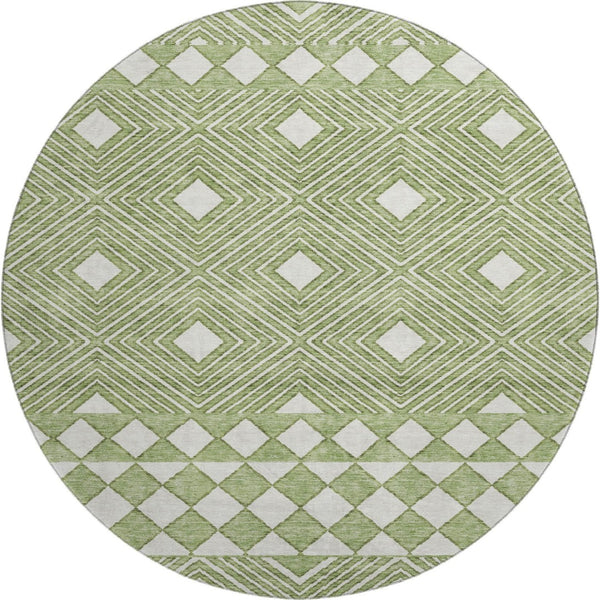 HomeRoots 8' Green Geometric Washable Round Rug with UV Protection - Durable, Stylish & Easy to Clean! 671381