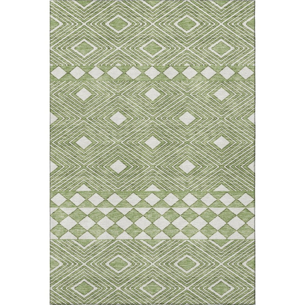 HomeRoots 10' Green and Ivory Geometric Washable Area Rug - Durable, Stain-Resistant with UV Protection! 671384