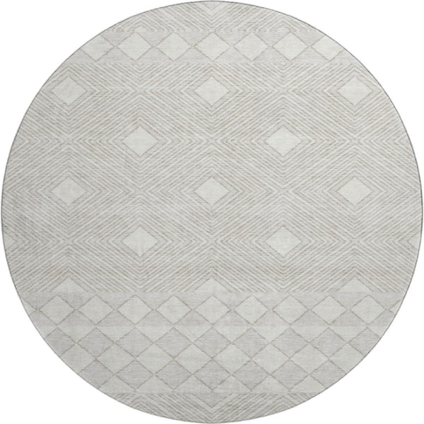 HomeRoots 8' Ivory and Beige Geometric Round Rug - Washable, UV Protected, Durable for High-Traffic Areas 671387