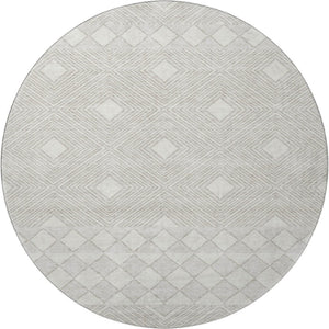 HomeRoots 8' Ivory and Beige Geometric Round Rug - Washable, UV Protected, Durable for High-Traffic Areas 671387