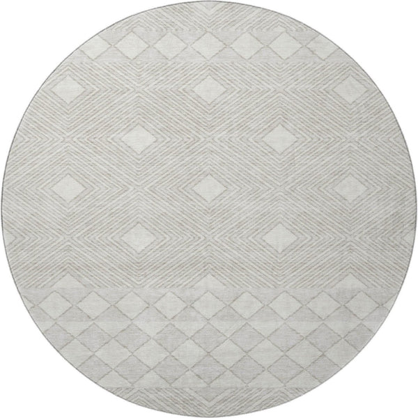 HomeRoots 8' Ivory and Beige Geometric Round Rug - Washable, UV Protected, Durable for High-Traffic Areas 671387