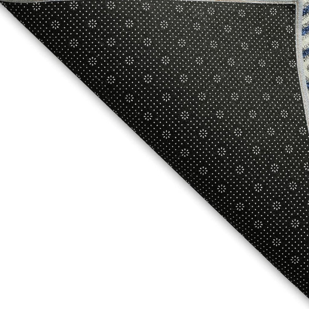 HomeRoots 5' X 8' Navy Blue and Ivory Geometric Area Rug - Durable, Washable, UV Protected for Stylish Living Spaces 671392