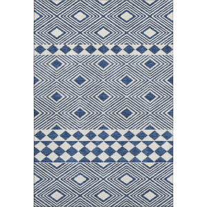 HomeRoots 10' X 14' Navy Blue & Ivory Geometric Area Rug – Washable, UV Protected, Perfect for High-Traffic Spaces 671396