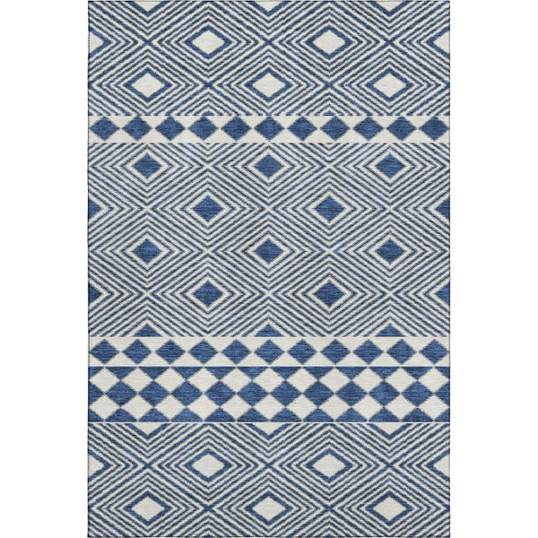 HomeRoots 10' X 14' Navy Blue & Ivory Geometric Area Rug – Washable, UV Protected, Perfect for High-Traffic Spaces 671396