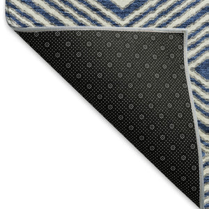 HomeRoots 10' X 14' Navy Blue & Ivory Geometric Area Rug – Washable, UV Protected, Perfect for High-Traffic Spaces 671396