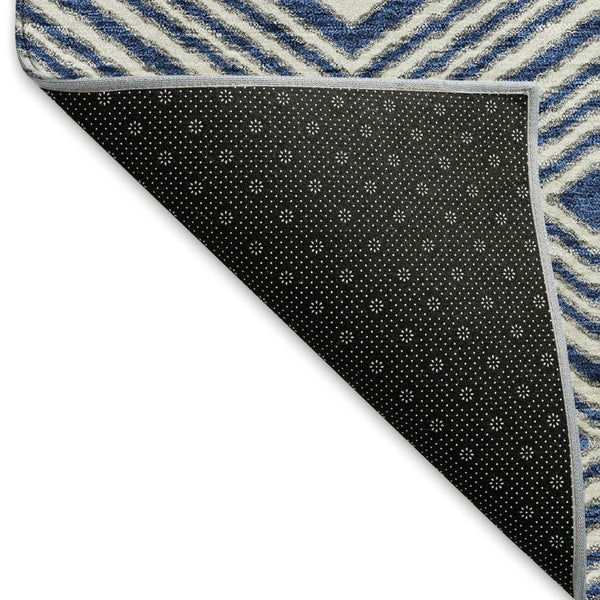 HomeRoots 10' X 14' Navy Blue & Ivory Geometric Area Rug – Washable, UV Protected, Perfect for High-Traffic Spaces 671396